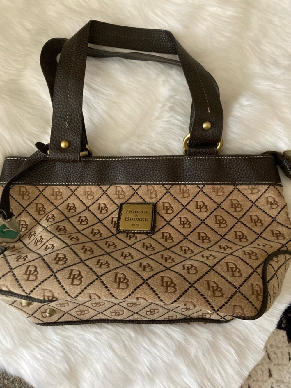 Dooney & Bourke Tan and Dark Brown Logo Canvas Shoulder Bag